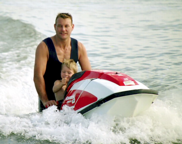 PETER CARTER & JAMIE WILSON-CALLANDER JET SKIING AT BERKELEY HARBOUR.
