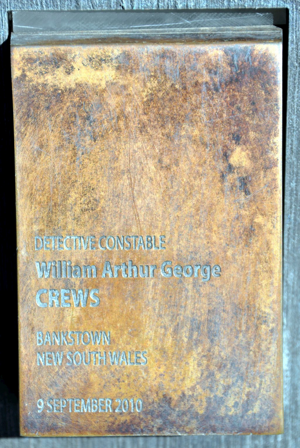 National Police Wall of Remembrance, Canberra. TOUCH PLATE DETECTIVE CONSTABLE WILLIAM ARTHUR GEORGE CREWS