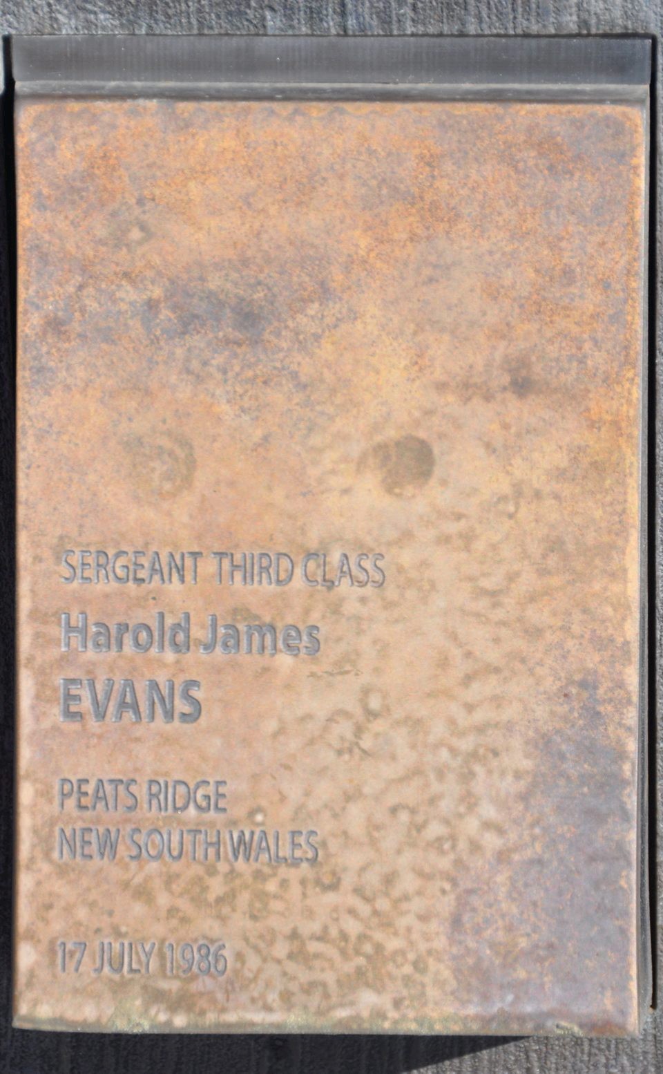 Sgt Harold James Evans 'touch stone' at the Canberra Police Wall of Remembrance.