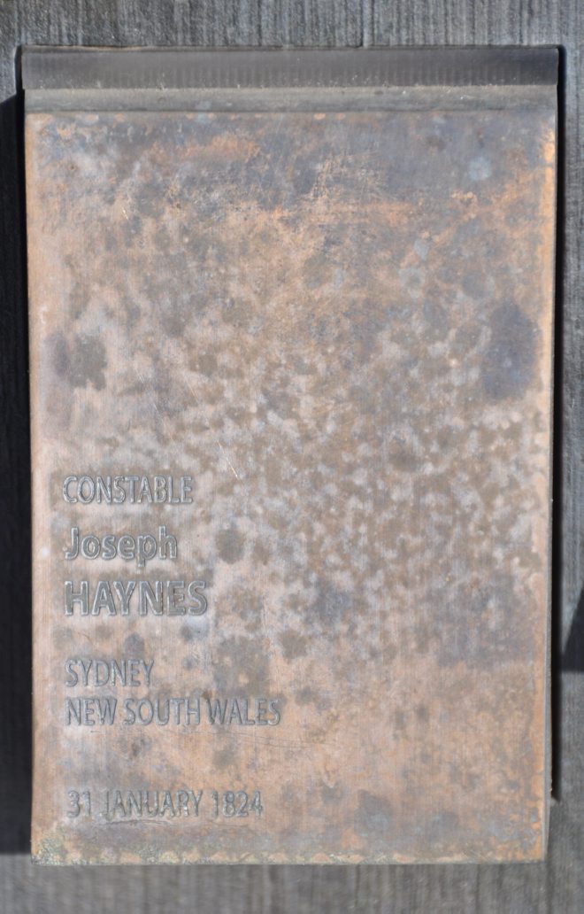 Constable Joseph HAYNES touch plate at the National Police Wall of Remembrance, Canberra.