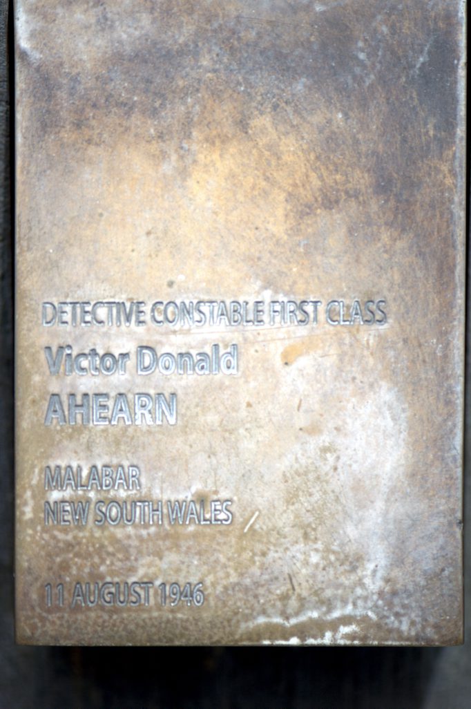 Touch plate for Victor Donald AHEARN at the National Police Wall of Remembrance, Canberra.