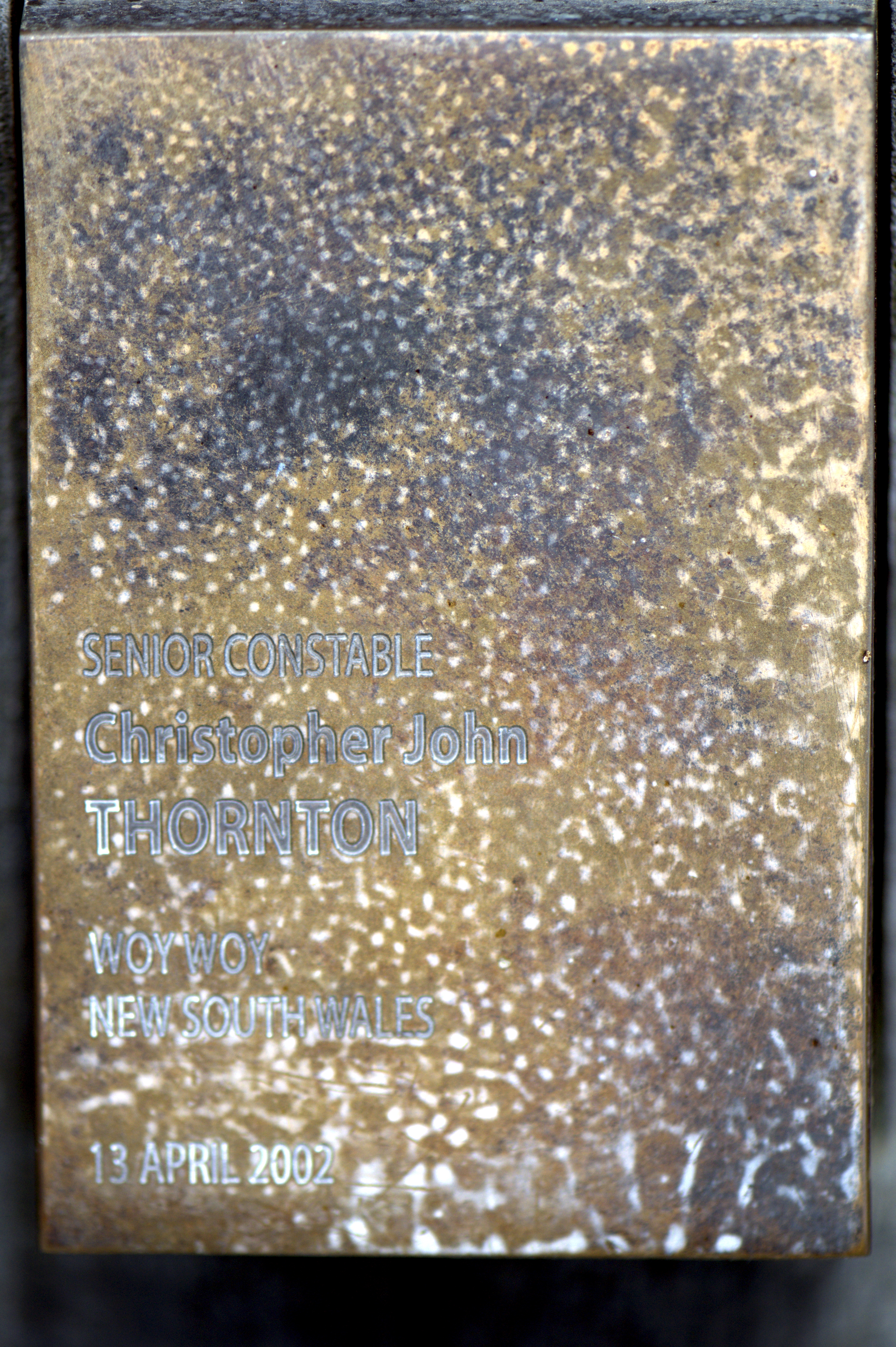 Touch plate for Chris Thornton at the National Police Wall of Remembrance, Canberra.