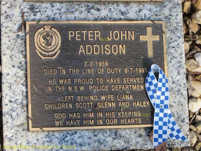 Grave plaque for Peter ADDISON