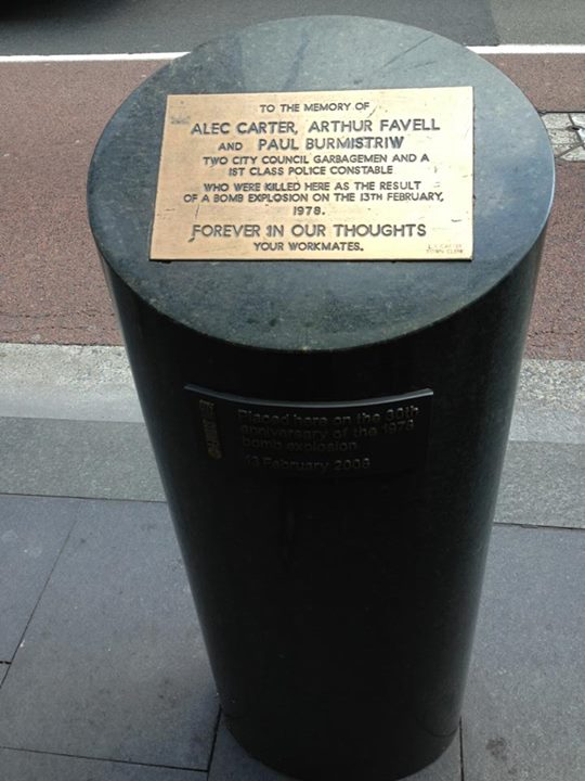 Hilton Bombing memorial plaque to Alec Carter, Arthur Favell & Cst 1.C Paul Burmistriew