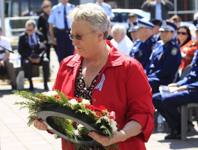 http://www.illawarramercury.com.au/story/2591540/lake-illawarra-officers-honoured-on-police-remembrance-day-photos/#slide=4 A family member of Constable Francis Laurel Burke, who died in 1961, laid a wreath at the Police Remembrance Day commemorations on Monday. Picture: ANDY ZAKELI<br />