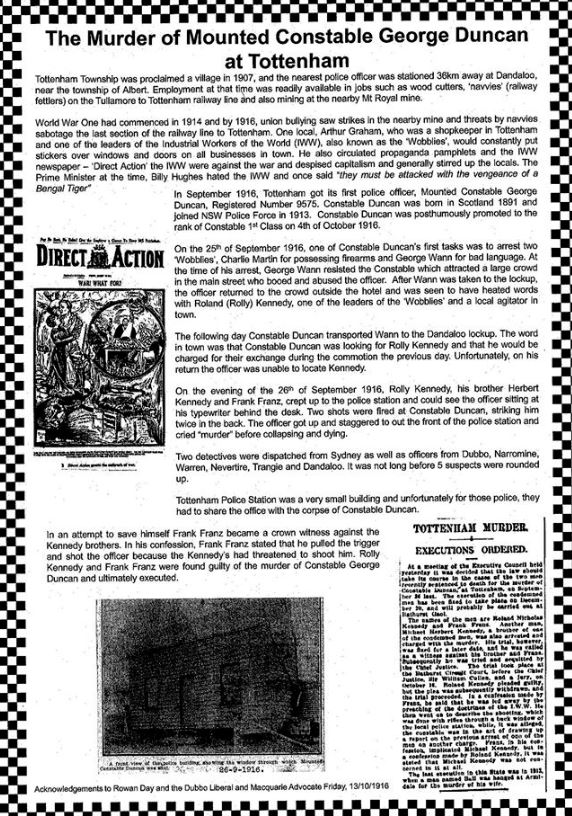 Information sheet which was on display for the NSWPF 150th anniversary in 2014