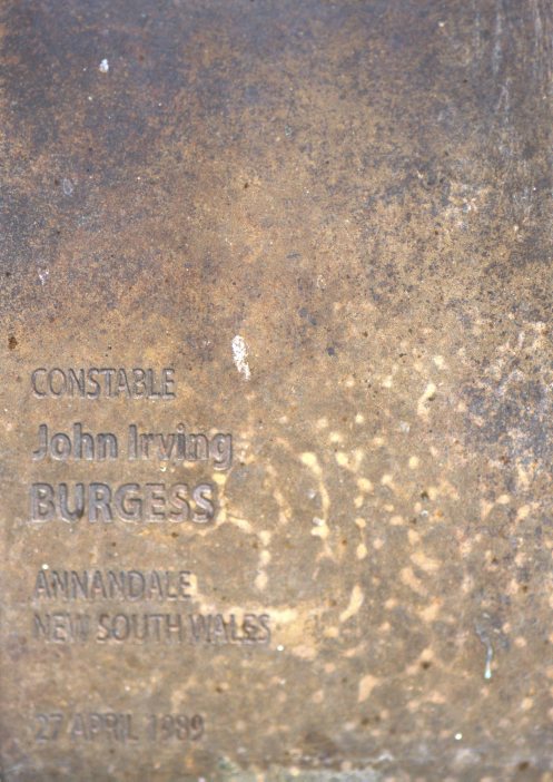 Constable John Irving BURGESS - Touch plate at National Police Wall of Remembrance, Canberra.
