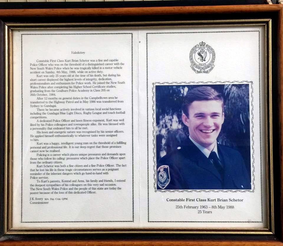 Memorial plaque inside the foyer of Cootamundra Police Station