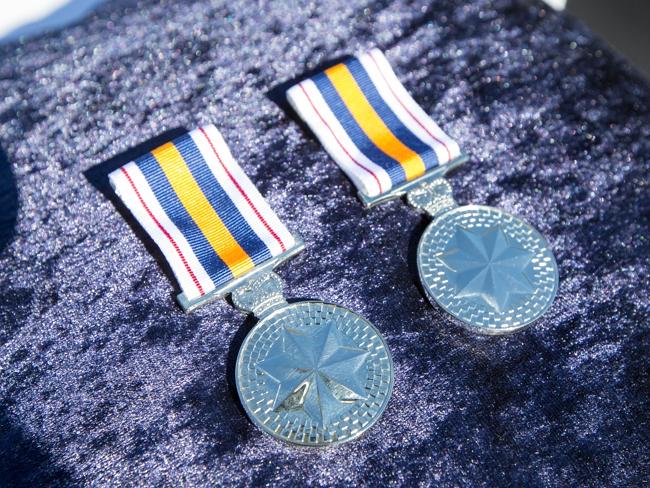 The medals awarded to widows of Peter Addison and Robert Spears. Picture: Lindsay Moller