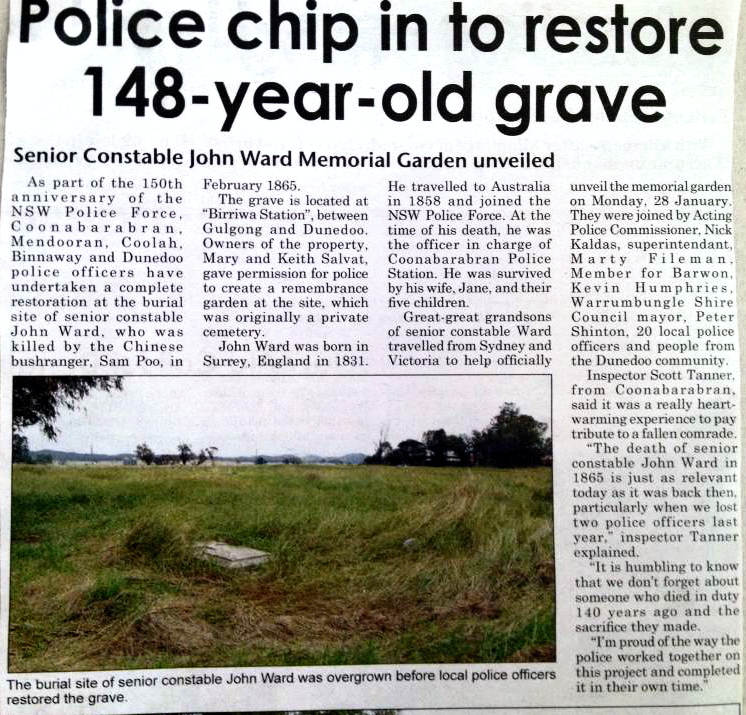 Senior Constable John Ward - shot - 0302-1865 - Newspaper article