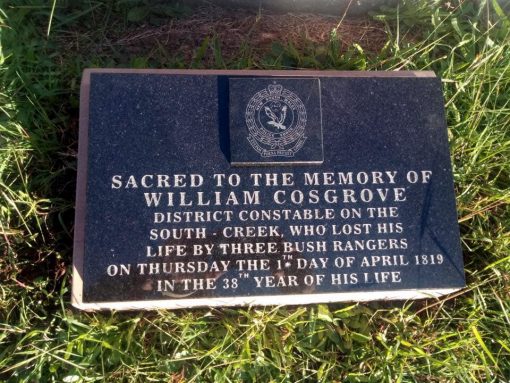 Plaque added on the 200th anniversary of his murder. This plaque shows the police crest.