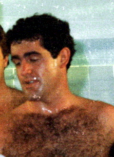 Photo by Greg Callander POLICE FOOTBALL. CONSTABLE PAT CARNEY, FROM WOLLONGONG POLICE, RECEIVED THE TOOTH L.A. MAN OF THE MATCH TROPHY IN THE DRESSING SHED OF LYSAGHTS FOOTBALL FIELD, FIGTREE. SGT BRIAN OGDEN ON LEFT, CONSTABLE ALLAN 'HIPPO' HODGE (NO SHIRT IN BACK GROUND), CONSTABLE PAT CARNEY, CONSTABLE TONY CHAPLAIN (BACKGROUND ON RIGHT) (PAT COMMITTED SUICIDE 10 NOVEMBER 2003. HE WAS A CIVILLIAN AT THAT TIME) 13 APRIL 1983