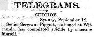 Western Herald ( Bourke, NSW ) Wednesday 19 September 1888 page 2 of 4 William Thomas PIGGOTT - Suicide - NSWPF - 1888 - Newspaper