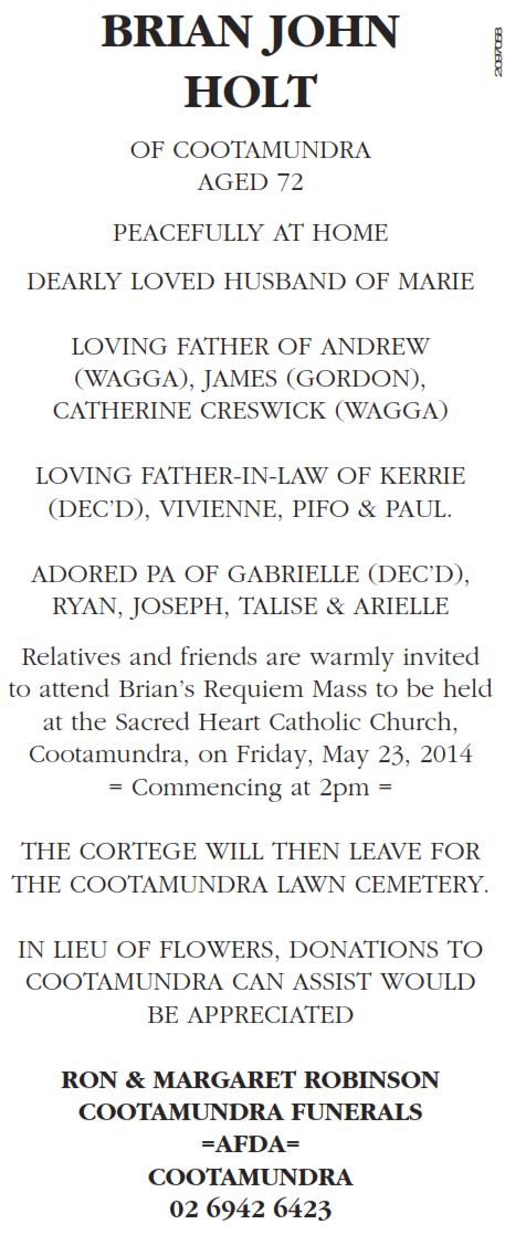 Brian John HOLT - NSWPF - May 2014