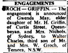 http://trove.nla.gov.au/ndp/del/article/104297865?searchTerm=walter%20charles%20groch&searchLimits= Walter Charles - Wally - GROCH - engagement notice