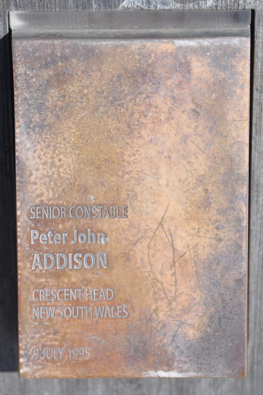 Peter John ADDISON - touch plate at National Police Wall of Remembrance, Canberra.