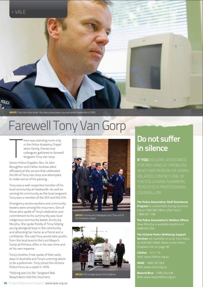 Anthony van GORP 2 - VicPol - Suicide 22 March 2010