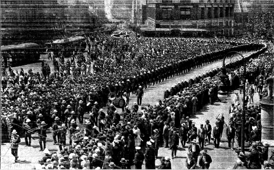 Funeral procession through Railway Square in 5 January 1931 for two police constables, Allen and Andrews, killed in the line of duty. Source: Sydney Mail newspaper 7 January 1931