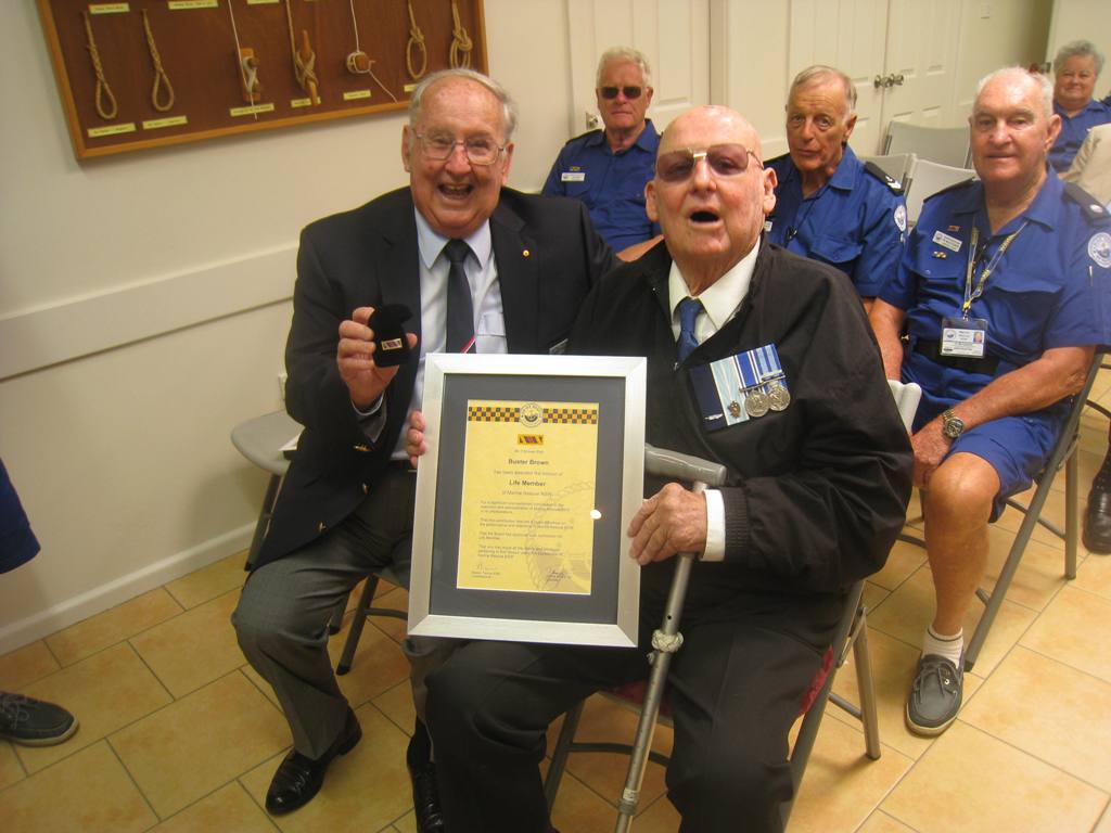 Mike Stringer with 'Buster' Brown - with 'Long Service Medal'.
