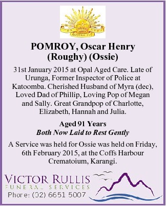 Oscar Henry POMROY 1 - NSWPF - Died 31 January 2015