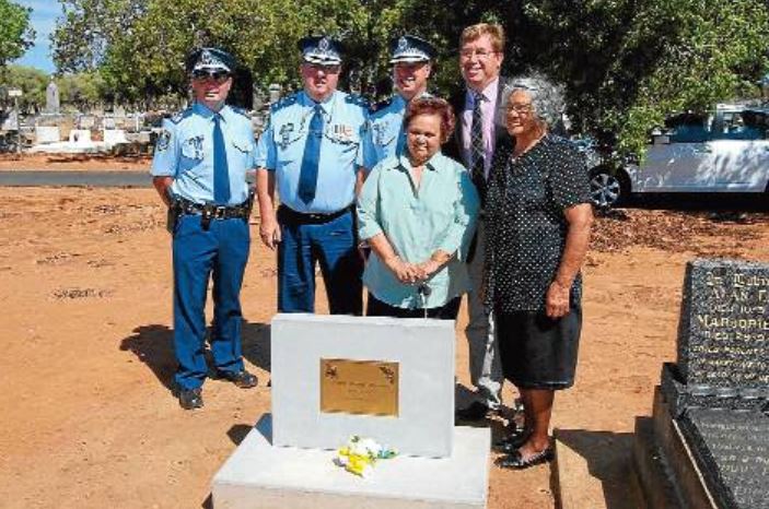 http://www.dailyliberal.com.au/story/1343277/ceremony-marks-life-and-work-of-aboriginal-tracker/ Sergeant Darren Wilkins, Superintendent Stan Single, Assistant Commissioner Geoff McKechnie, Dubbo MP Troy Grant (back) and descendants of Aboriginal tracker Jimmy Nyrang Ruth Carney and Violet Lousick after the unveiling of the headstone. Photo: FAYE WHEELER