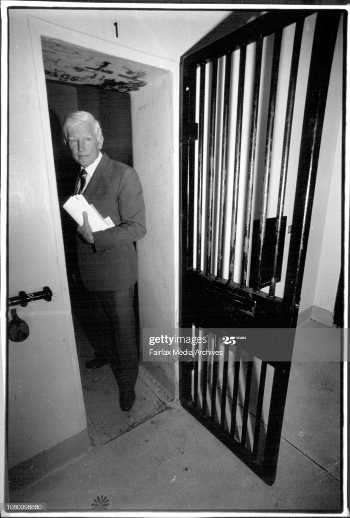 Deputy Commissioner & State Commander Lance Stirton Inspect Newtown Police Station Cells which apparently don't comply to the Geneva Convention. November 15, 1991. (Photo by Alexander James Towle/Fairfax Media via Getty Images). Lance STIRTON. Deputy Commissioner & State Commander Lance Stirton Inspect Newtown Police Station Cells which apparently don't comply to the Geneva Convention. November 15, 1991. (Photo by Alexander James Towle/Fairfax Media via Getty Images).
