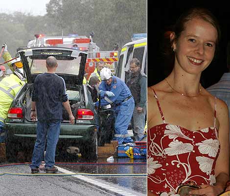 The crash yesterday, and right, Elise Krejci. Photo: David Tease and Syliva Liber