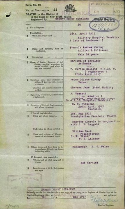 War record of F. A. Murray