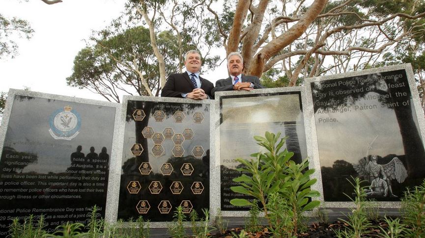 http://www.theleader.com.au/story/2994942/st-george-shire-police-memorial-for-woronora-cemetery/ Remembered: Graham Boyd and Phil Peters at the police memorial will will be opened on Thursday. Picture: Chris Lane.