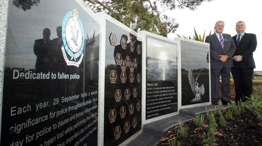 http://www.theleader.com.au/story/2994942/st-george-shire-police-memorial-for-woronora-cemetery/ Remembered: Graham Boyd and Phil Peters at the police memorial will will be opened on Thursday. Picture: Chris Lane.