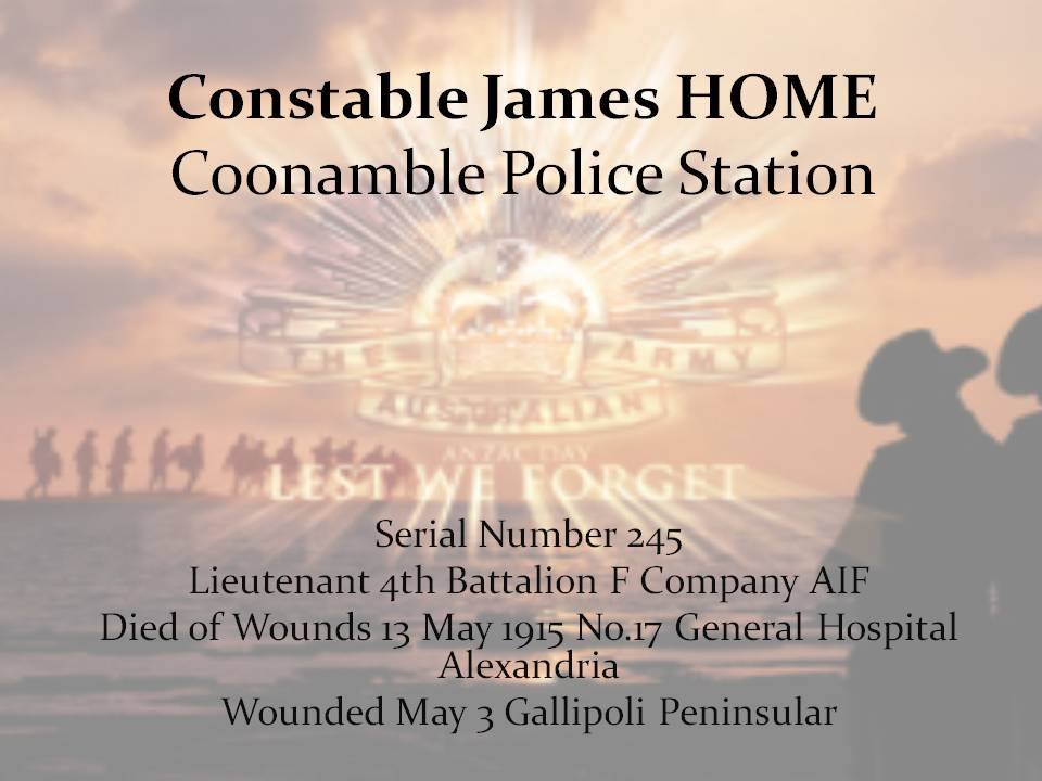 James HOME - NSWPF - KIA 13 May 1915