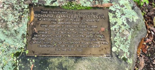 Kevin Banister - 2022 Richard Charles WHITTAKER - Memorial Plaque - Pt Frederick, ( Central Coast ), NSW, as of April 2022. Credit: Kevin Banister.