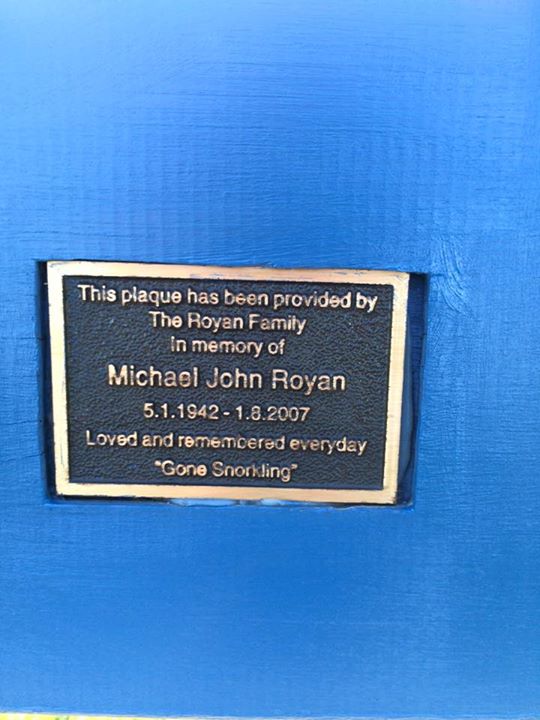 Seat dedicated to Curly Royan on the River Bank of Sussex Inlet River.