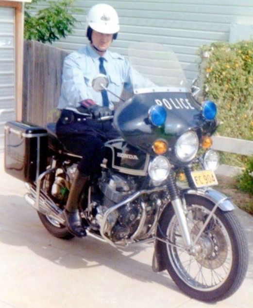 RON ON HIS POLICE MOTOR CYCLE AT WARNERS BAY.