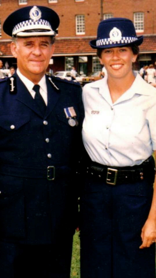 Les at Redfern Police Academy at the Passing Out Parade of his daughter, Deirdre WALPOLE nee Robinson on 13 January 198