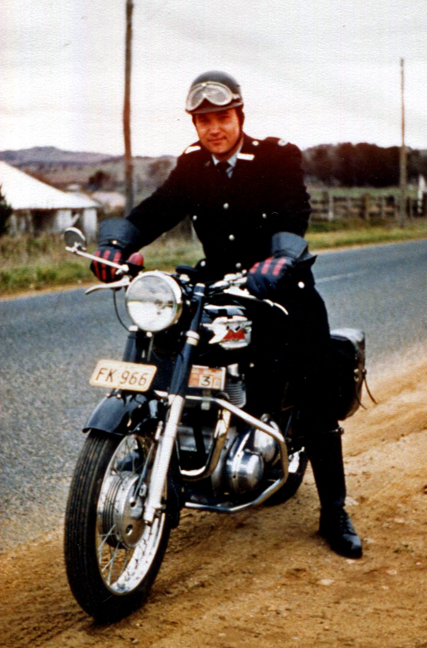 Photos supplied by Det Insp Vince Pannell APM, Team Leader, SEPAT MICHAEL ROBERT KNIGHT ON A POLICE MOTOR CYCLE AT GUNNING.