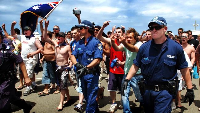 The crowd quickly turned ugly and began abusing a couple on the beach. Picture: Craig Greenhill
