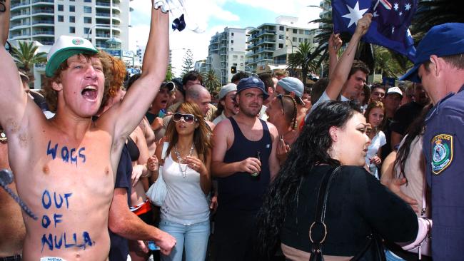 Tension brewed among the crowds in the morning. Picture: Craig Greenhill