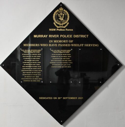 Murray River RFPA and Murray River Police District have been working together for some time to establish a memorial to commemorate officers who passed whilst serving. <br /> Today the Virtual Dedication Ceremony was held and the plaque unveiled in Albury Police Station Conference Room in the Church. Many thanks to Supt Paul Smith APM MRPD Commander &amp; Paul Cole, Assistant Secretary, MR RFPA for their work together to bring about this outcome.<br /> We will remember them. Lest we forget.