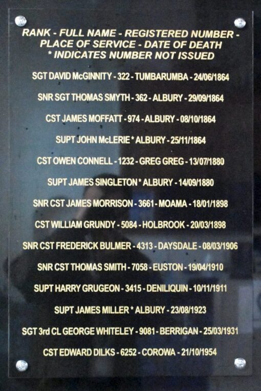 Murray River RFPA and Murray River Police District have been working together for some time to establish a memorial to commemorate officers who passed whilst serving. <br /> Today the Virtual Dedication Ceremony was held and the plaque unveiled in Albury Police Station Conference Room in the Church. Many thanks to Supt Paul Smith APM MRPD Commander & Paul Cole, Assistant Secretary, MR RFPA for their work together to bring about this outcome.<br /> We will remember them. Lest we forget.