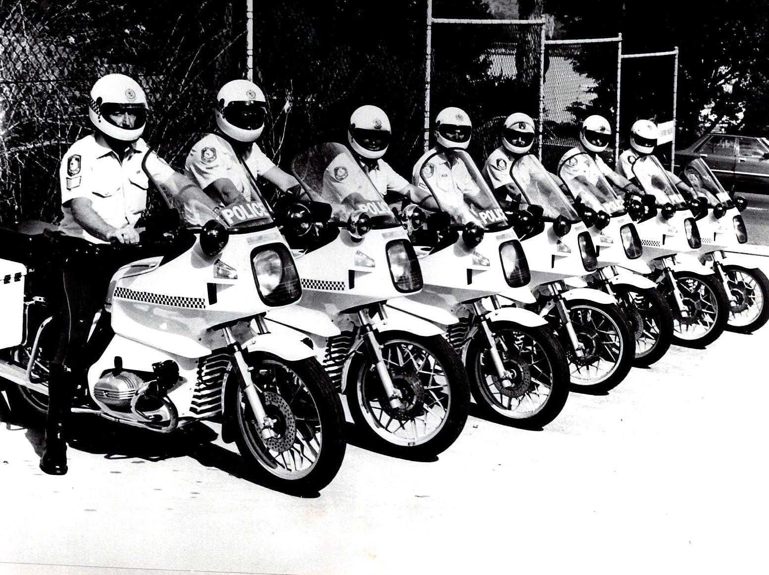 Gosford HWP March 1984 L to R - Sgt Warren Bramble, S/Con Mick Brown, Con 1/C Larry Cook, Con 1/C John McCulloch, S/Con Glen Hilton, S/Con Dave Knowles and S/Con Bill Eggins. Pic taken at the new Gosford Police Station