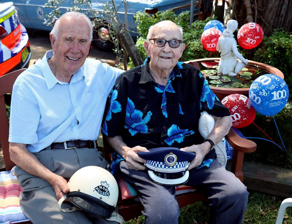 Former Traffic Superintendent Bill Flemming with Bill Arndell on Bill's 100th birthday.