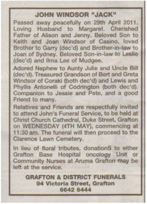 John Leslie WINDSOR John WINDSOR Jack WINDSOR