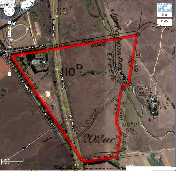 http://www.archives.act.gov.au/repatandrabbits/thomas_gregory Google Maps image of area c2013 with Woden Block 110D boundary in red.