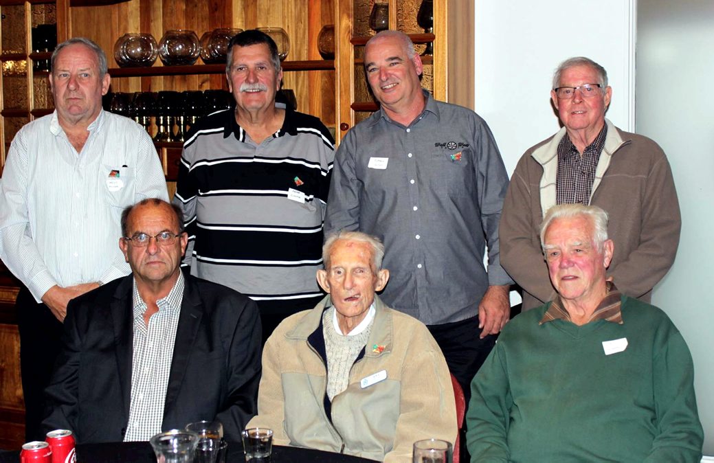 Standing: Geoff Mobbs. Peter Cinitis. Russell Lloyd. Harry Steele. Seated. Steve Behsmann. Reg Pinkerton. Ted Murray. All these officers served in the Barrier Command. Photo taken at the Back To Barrier Reunion 2017 in May.<br />