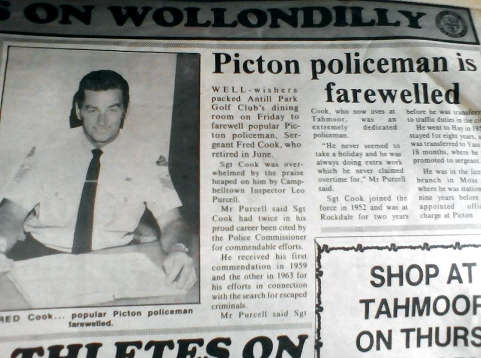 Fred Cook - popular Picton policeman farewelled.