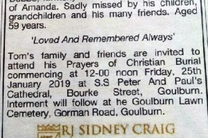 Funeral announcement - Tommy WAIBEL