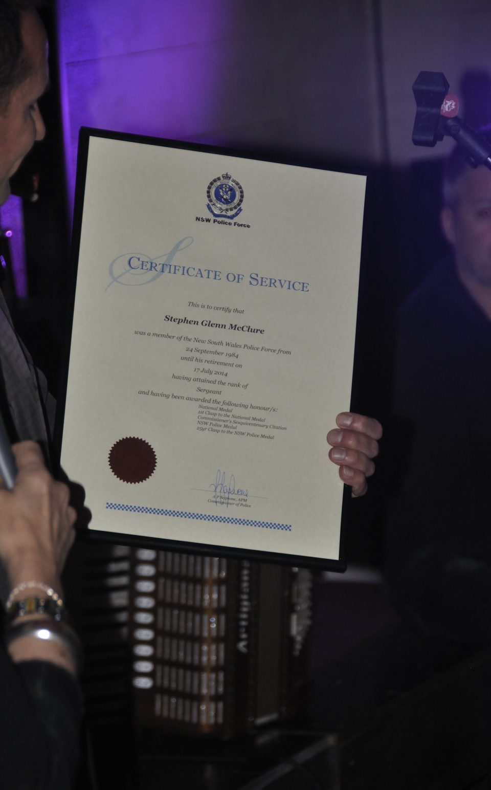 THURSDAY 18 SEPTEMBER 2014 POLICE SEND OFF FOR SERGEANT STEVE McCLURE AT THE BURDEKIN HOTEL, OXFORD ST, SYDNEY, FROM 5PM.