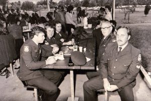 From left closest around the table, Con. Scott Martin, Sgt Barry Stoker, Con. Dave Lonergan, Ch/Insp. Frank Metz, S/C Mark Grigg.