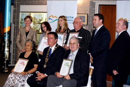 Bob WALSH ( and other citizens of Penrith ) with his Citizen of the Year award.